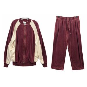 Vintage Irvine Park Velour Tracksuit Set Burgundy Y2K Lounge Retro Streetwear M